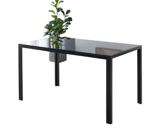 GLASS TABLE WITH METAL LEGS